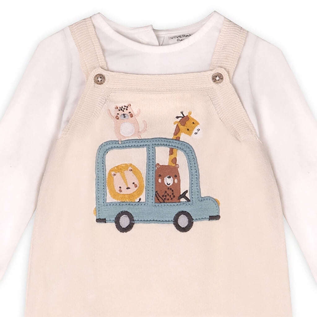 Embroidered Knit Overall Set Animal Safari Car