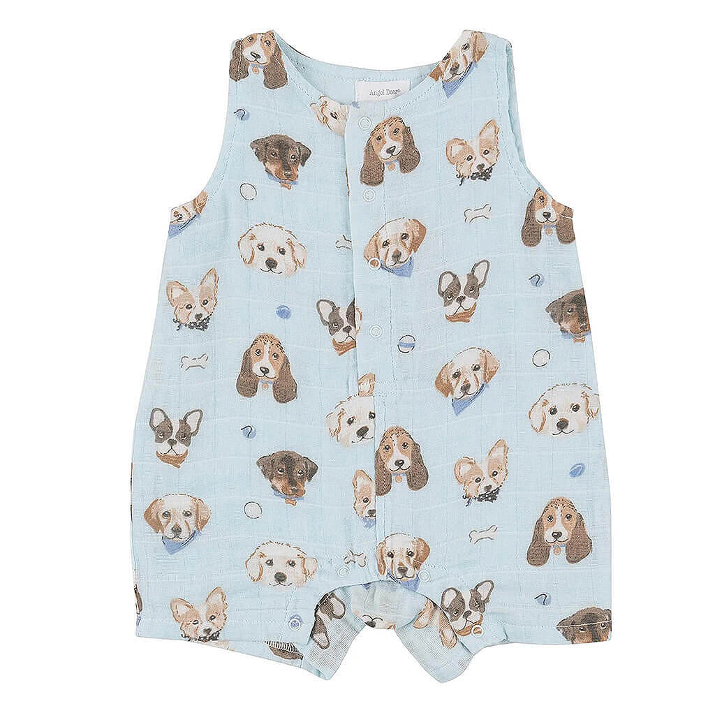 Sleeveless Shortie Romper  Vintage Puppy Faces