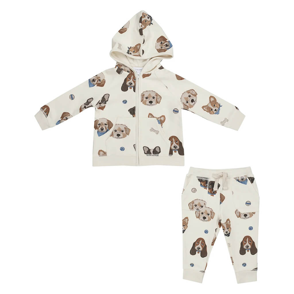 Angel Dear Hoodie and Jogger Set Vintage Puppy Faces