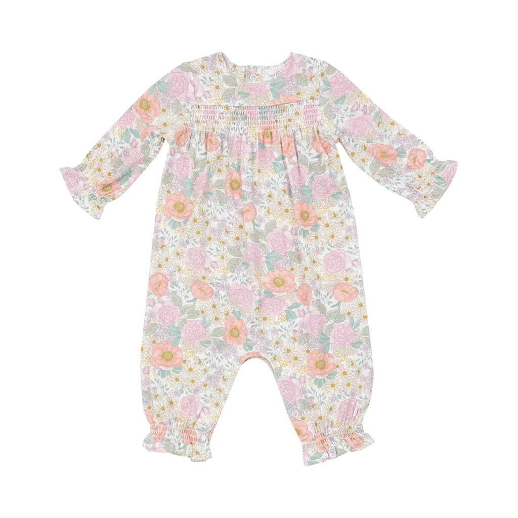 Angel Dear Smocked Romper Peonies and Roses