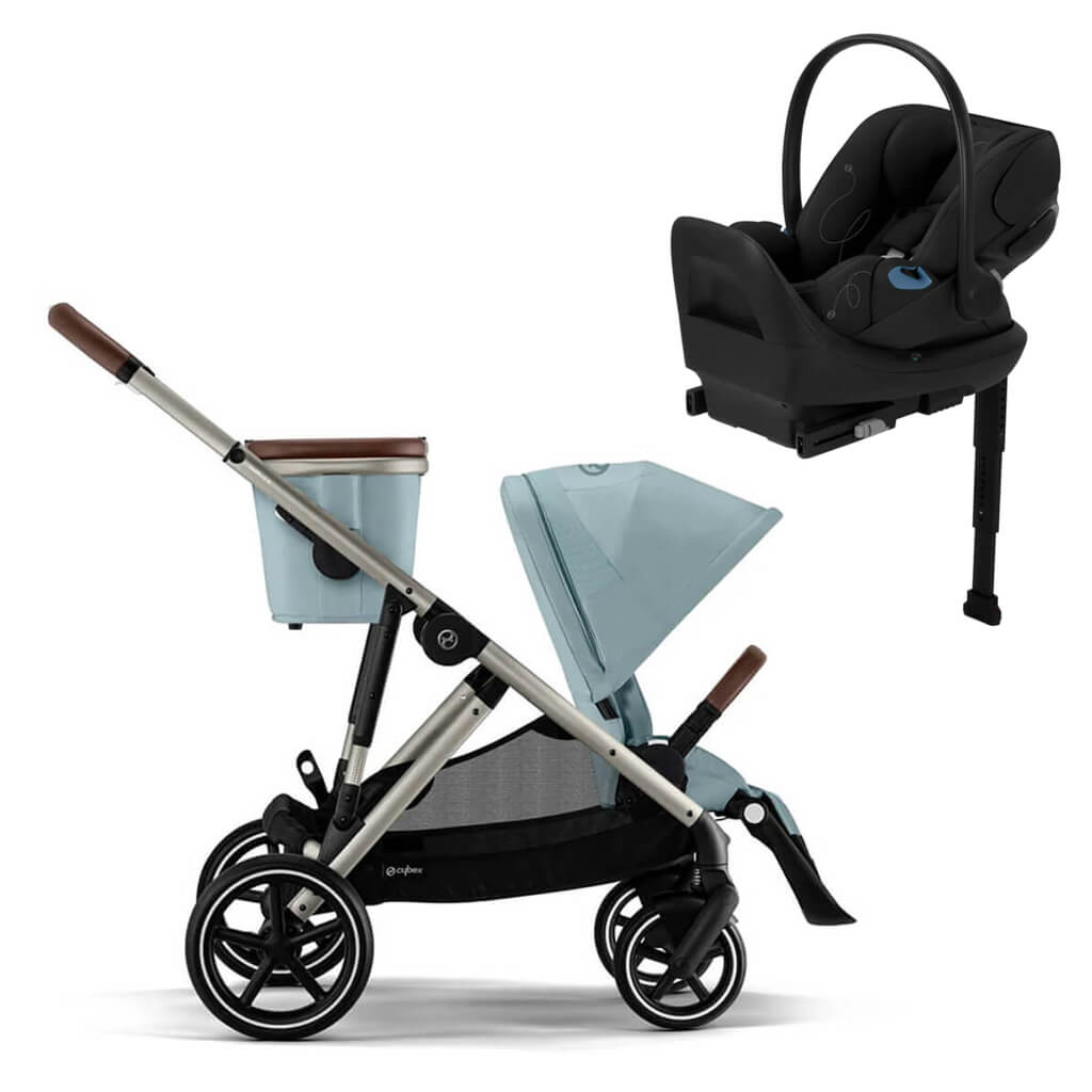 Color_Sky Blue (Taupe Frame)/Moon Black | Gazelle S 2 Stroller + Cloud G Lux | NINI and LOLI