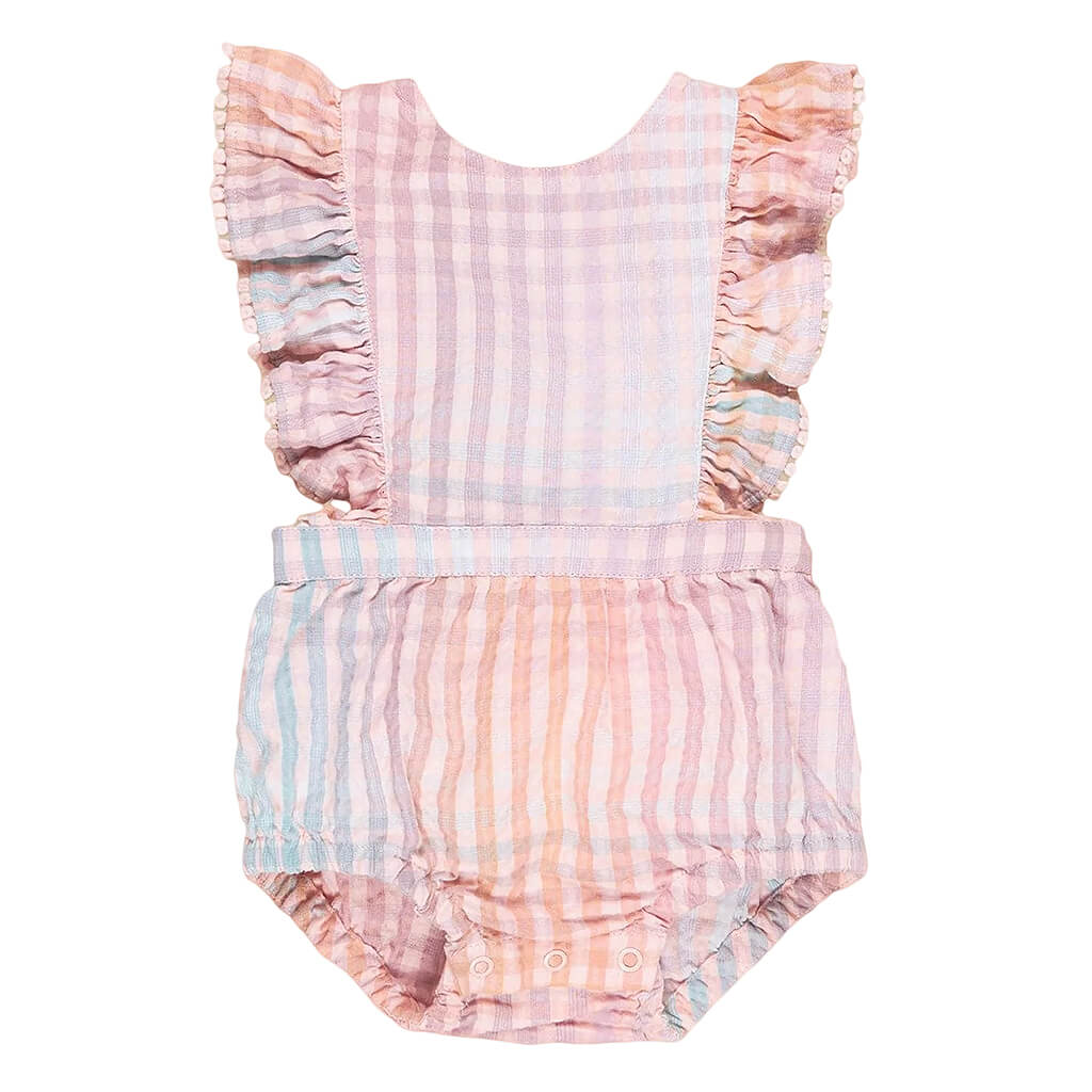 Frill Playsuit Rainbow Check 3-6M