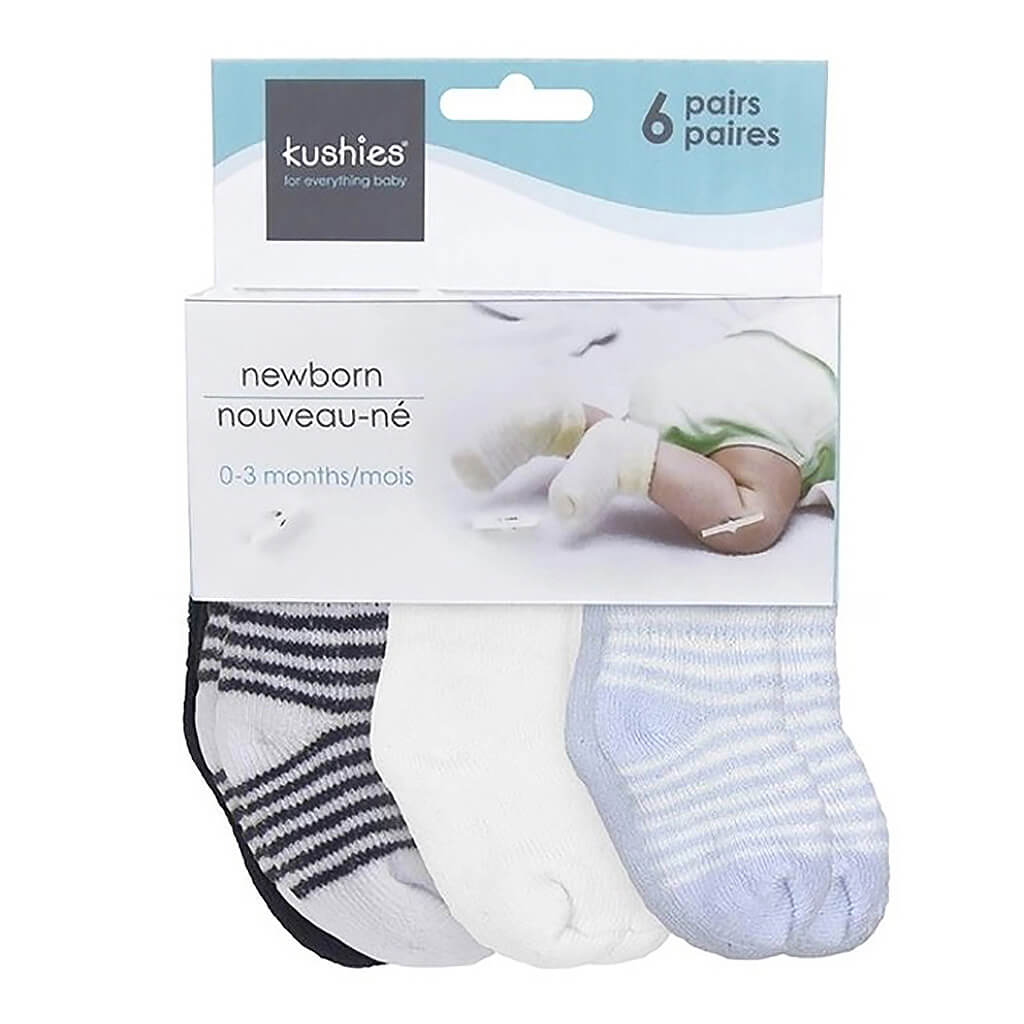 Terry Socks 6 Pack Blue-White-Navy 0-3M