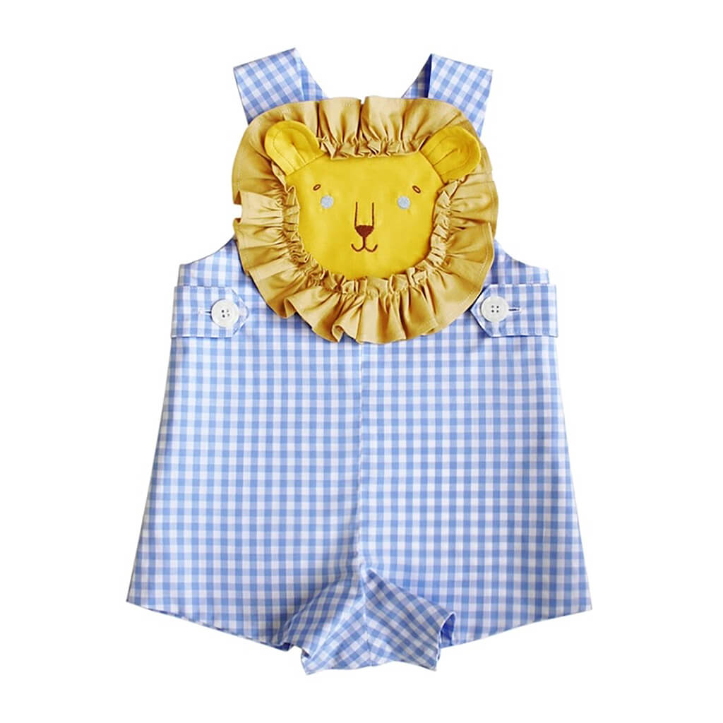 Blue Gingham Lion Romper