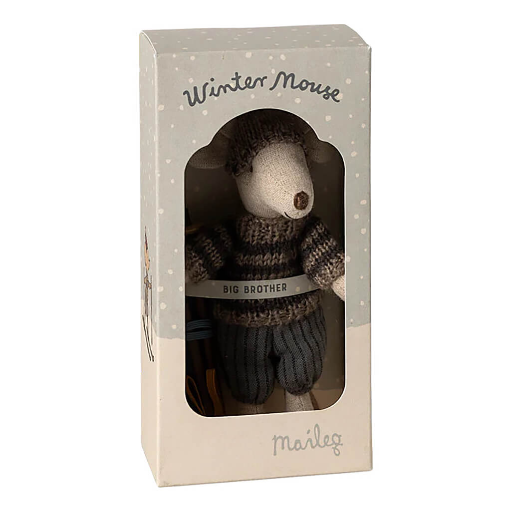 Winter Mouse With Ski Set Big Sister Grey