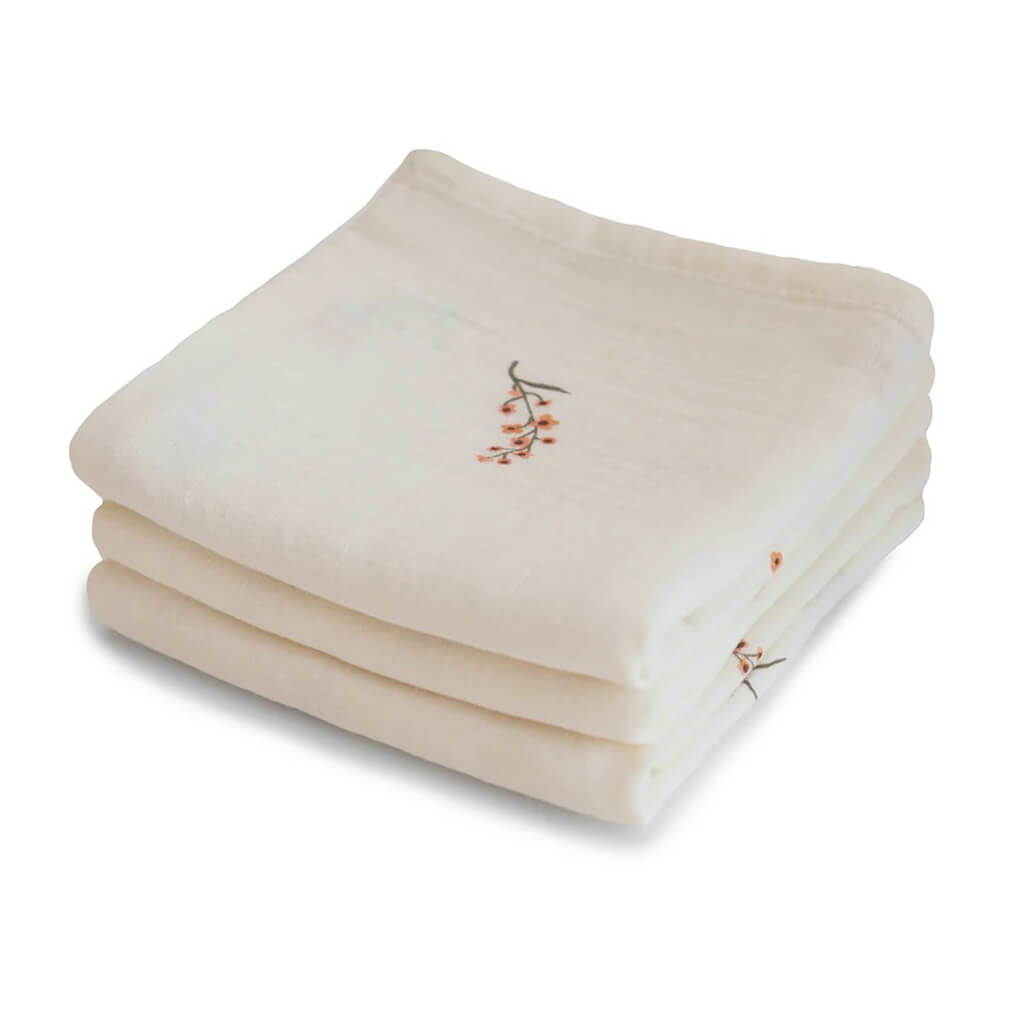 Organic Cotton Muslin Cloths 3-Pack - Flowers