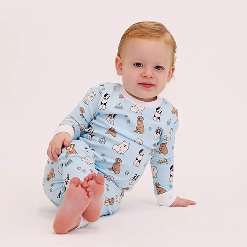 Two Piece Pajama Doggie Day Care Light Blue