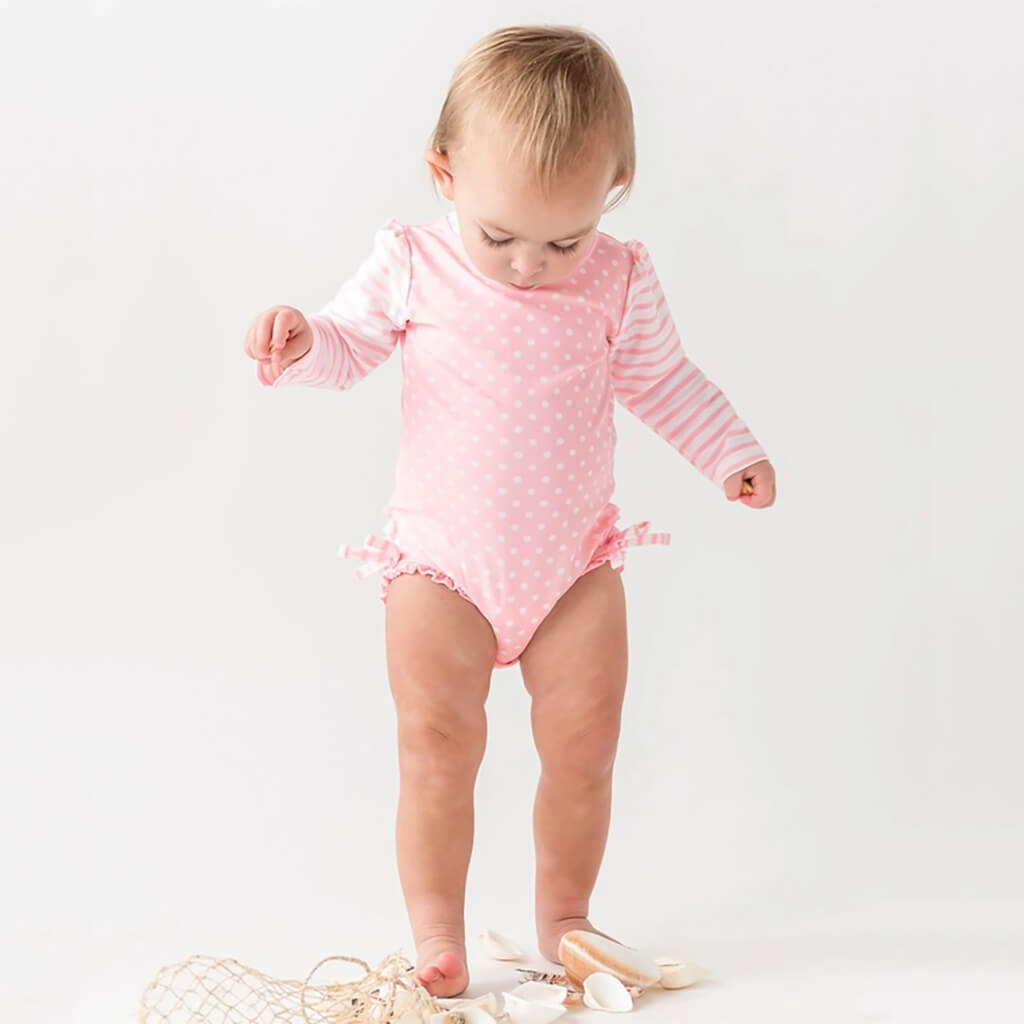 Pink Polka Dot One Piece Rash Guard – NINI and LOLI
