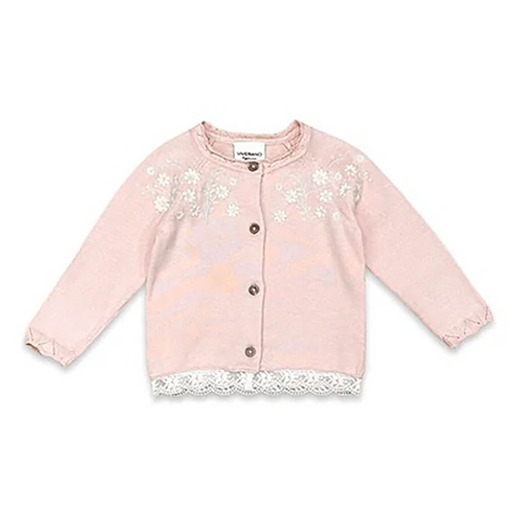 Floral Embroidered Knit Cardigan Lace Trim