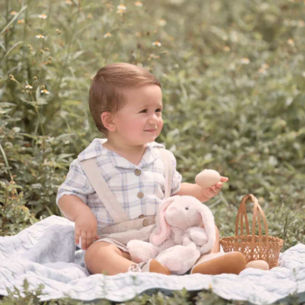 Organic Plaid Muslin Top And Linen Suspender Shorts