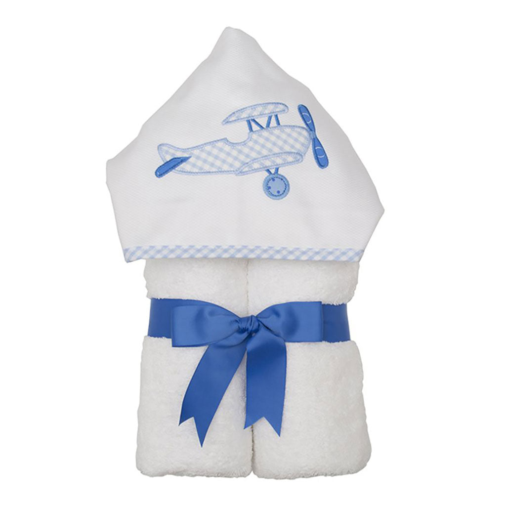 Applique Creative Hooded Towel Blue Plane | NINI and LOLI