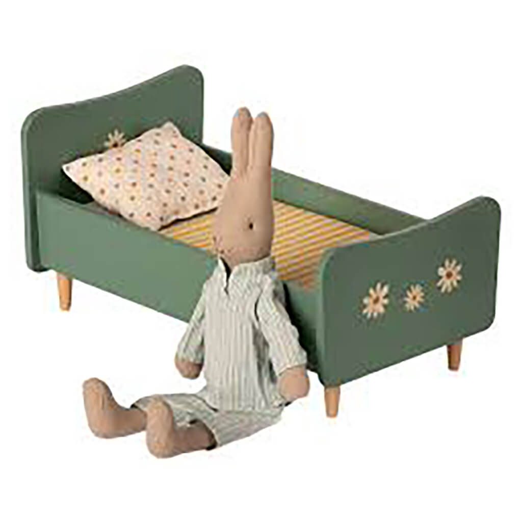 Maileg Mini Wooden Bed Toy Mint Blue