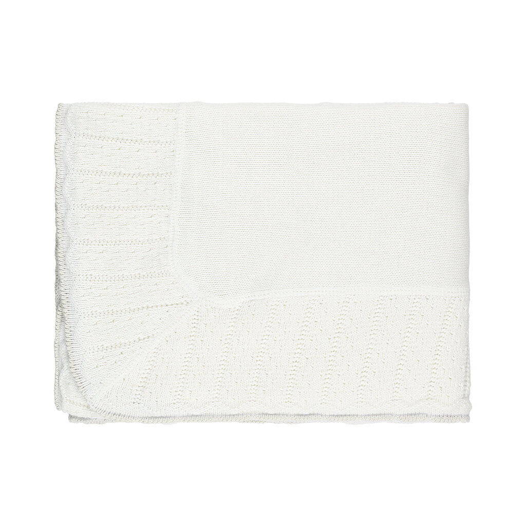 Cotton Jersey Blanket with Tipped Pointelle White