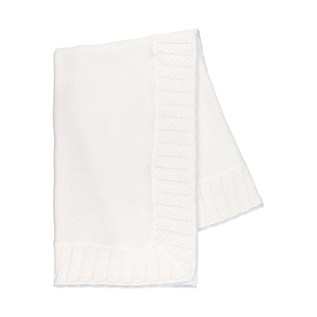 Cotton Jersey Blanket with Tipped Pointelle White/Blue