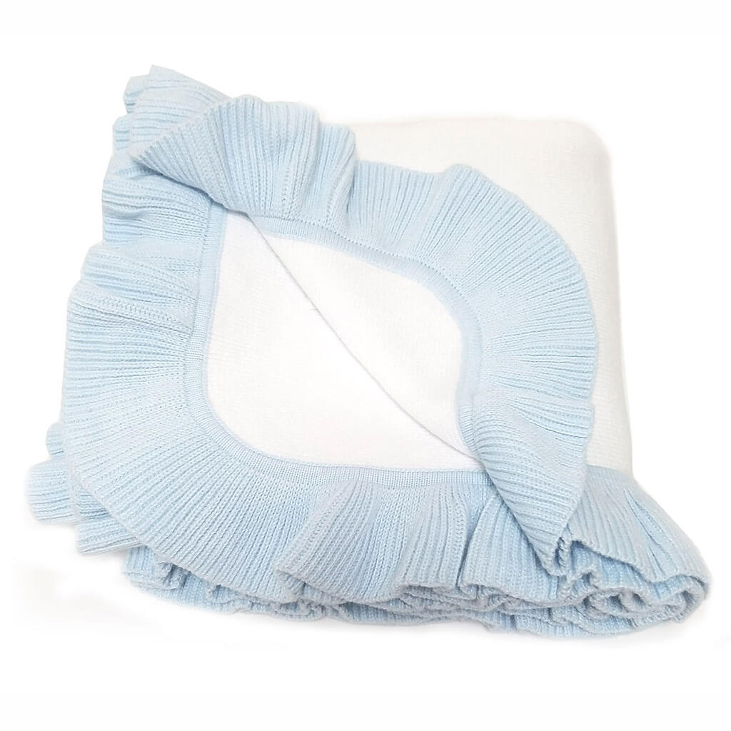Jersey Knitted Ruffle Blanket White/Blue | NINI and LOLI