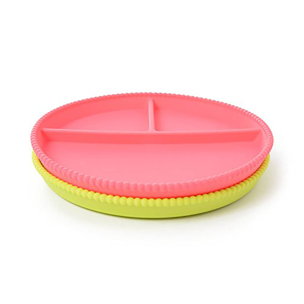 Silicone Divided Plates Set Chartreuse/Pink