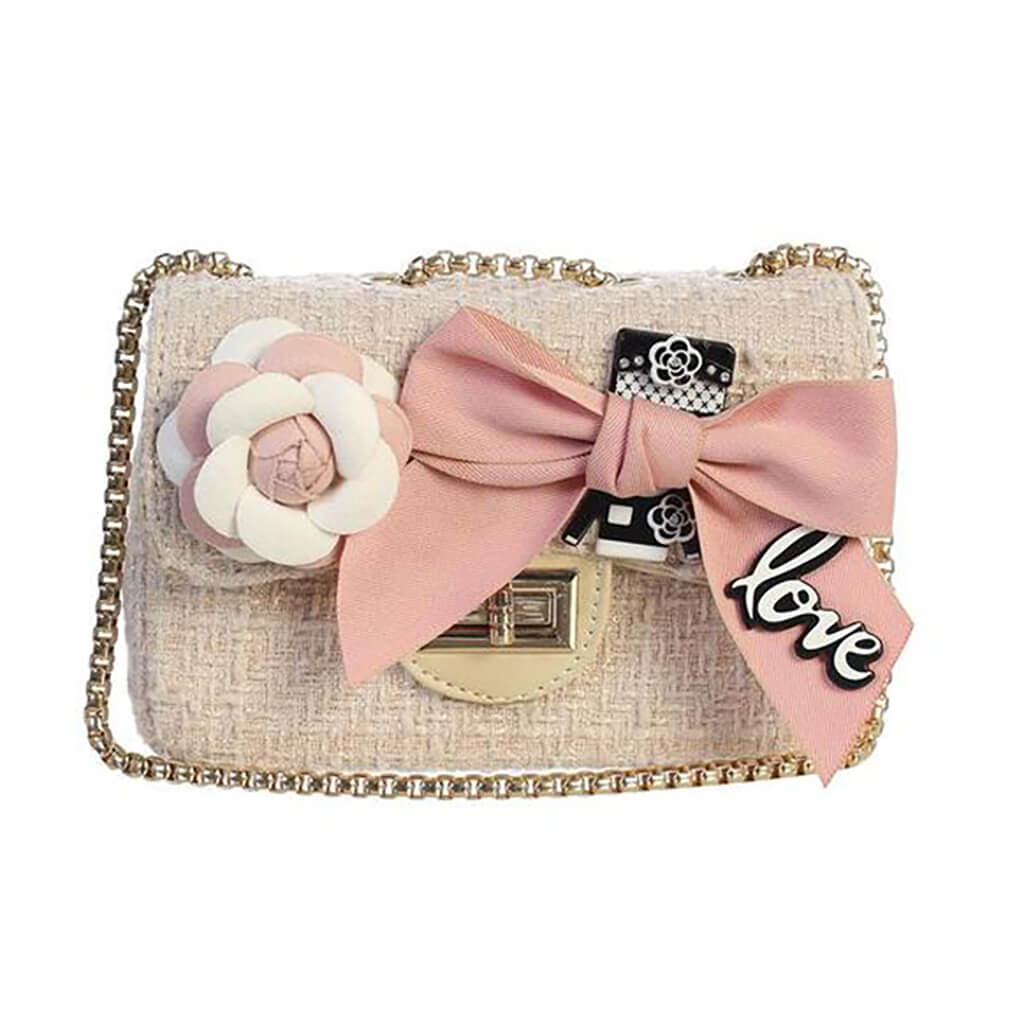 Tweed Purse with Bow Nude Pink