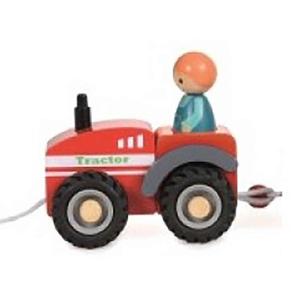 Wooden Farm Tractor with 2 Trailers Toy
