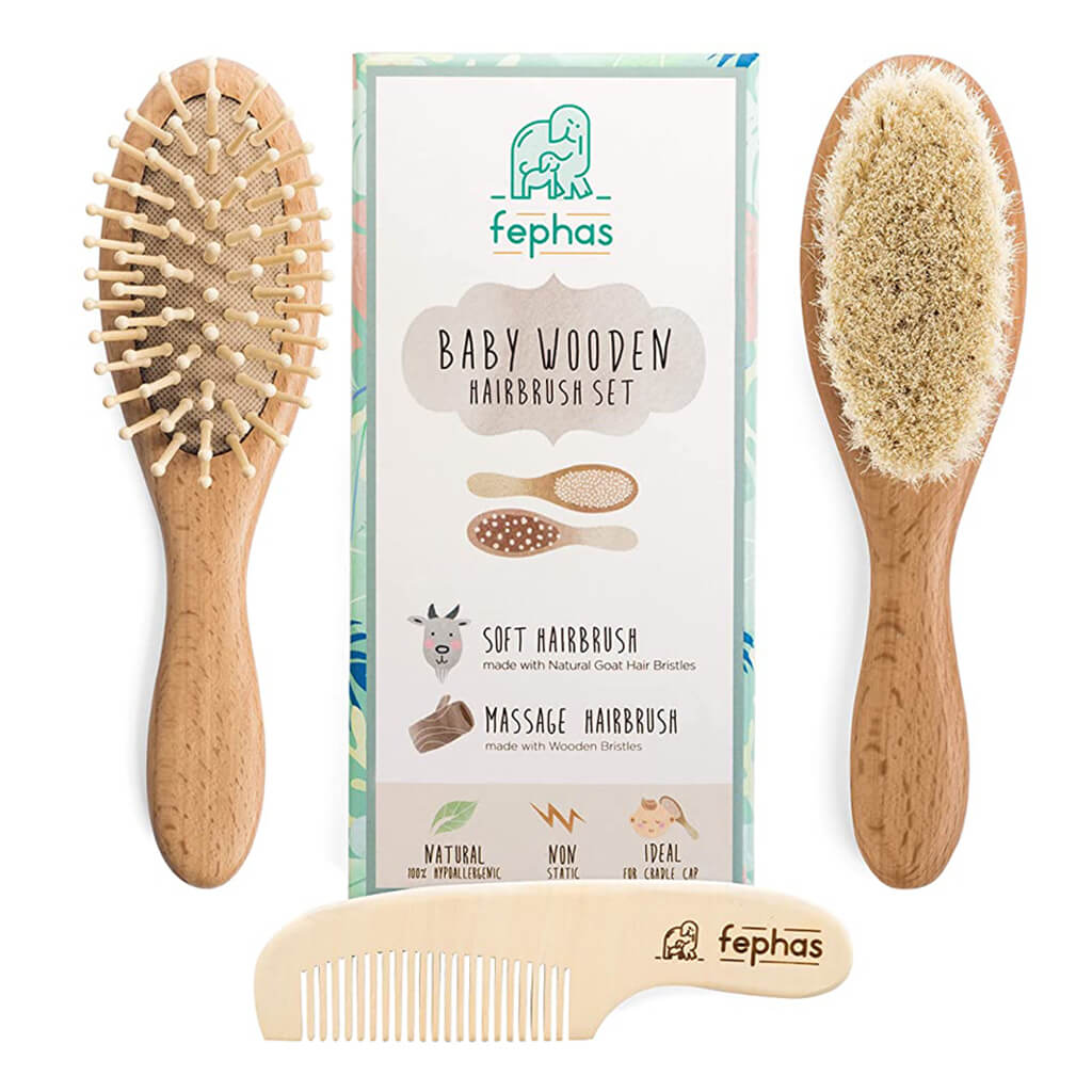 Fephas Wooden Baby Hair Brush Set
