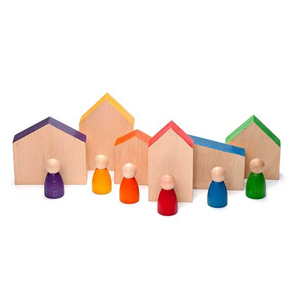 Wooden Houses and Nins Set