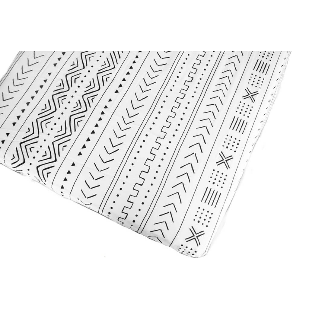 Crib Fitted Sheet White Mudcloth
