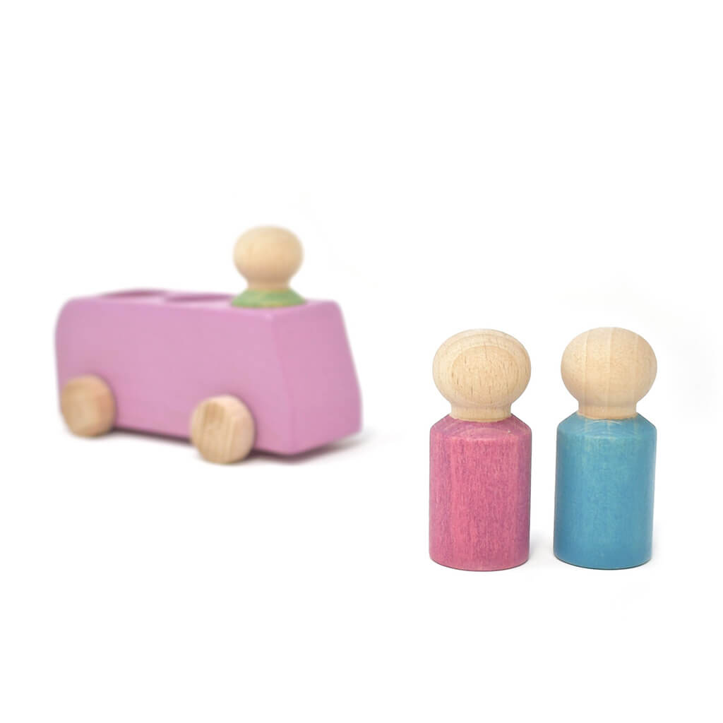 Wooden Bus with Figures Pink
