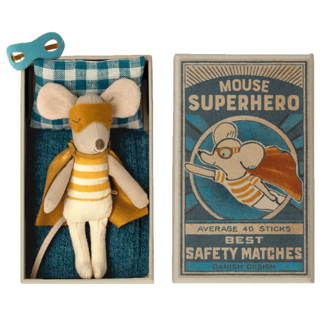 Maileg Little Brother Super Hero Mouse Doll in Matchbox