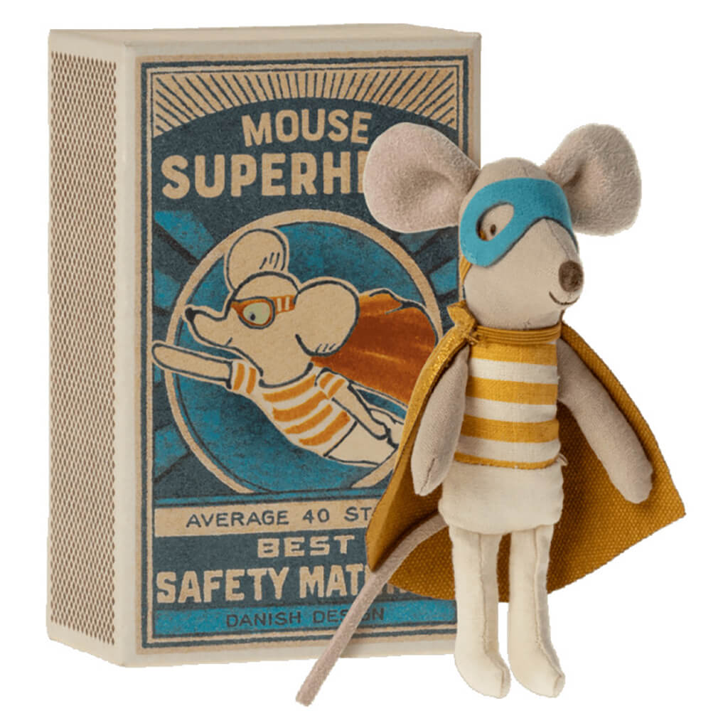 Maileg Little Brother Super Hero Mouse Doll in Matchbox