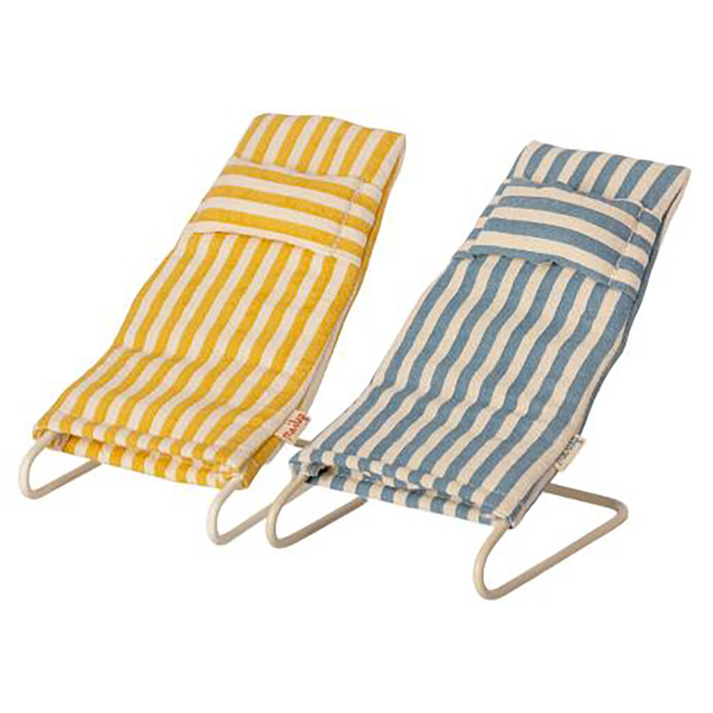 Maileg Mouse Beach Chair Set Toy Yellow Blue
