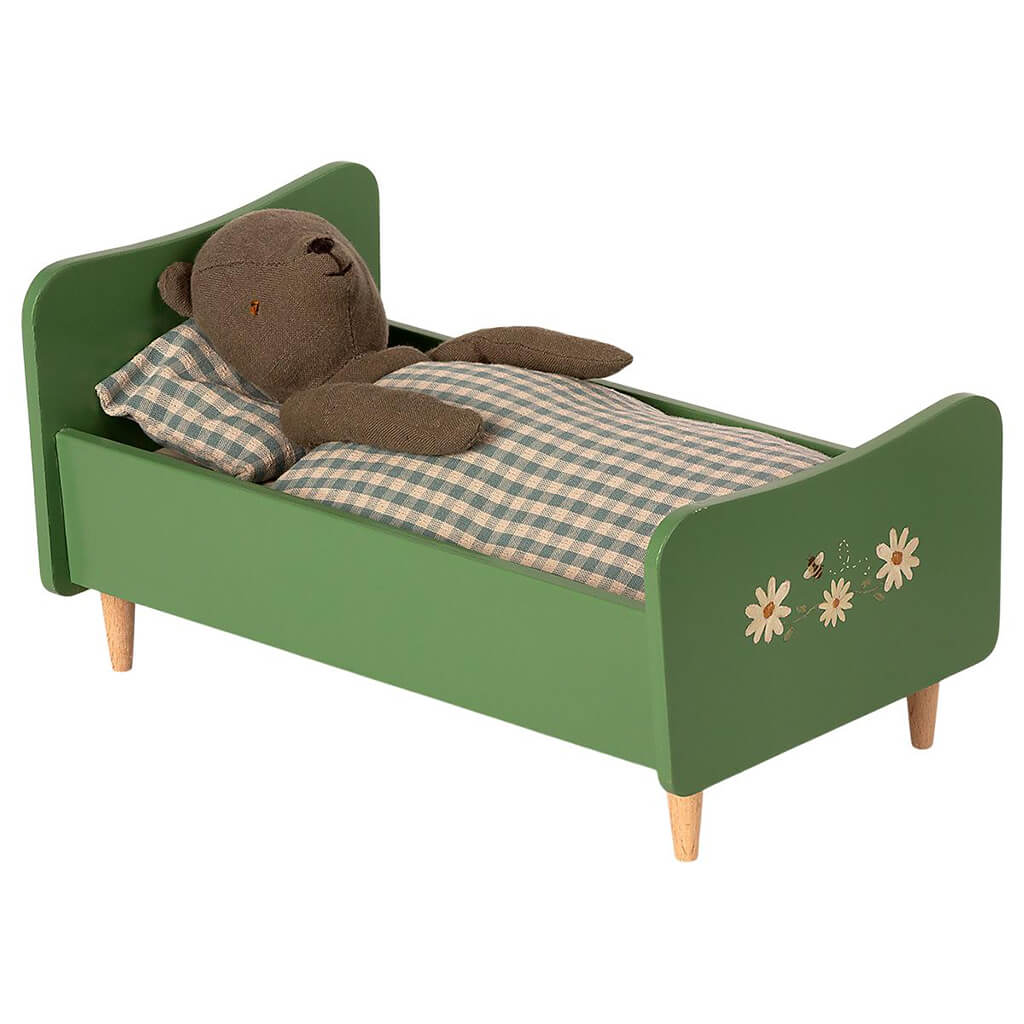 Maileg Teddy Dad Wooden Bed Toy Dusty Green