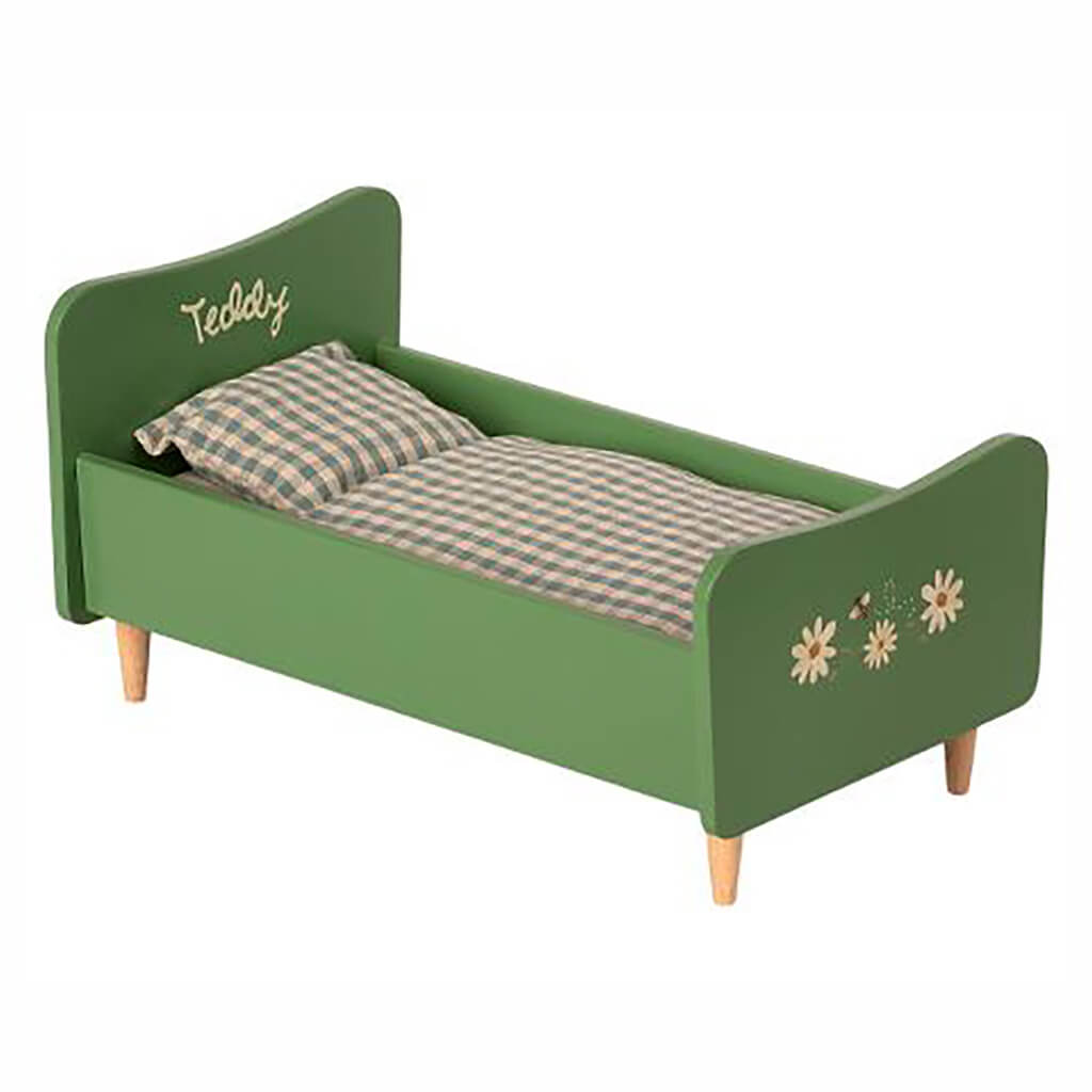 Maileg Teddy Dad Wooden Bed Toy Dusty Green