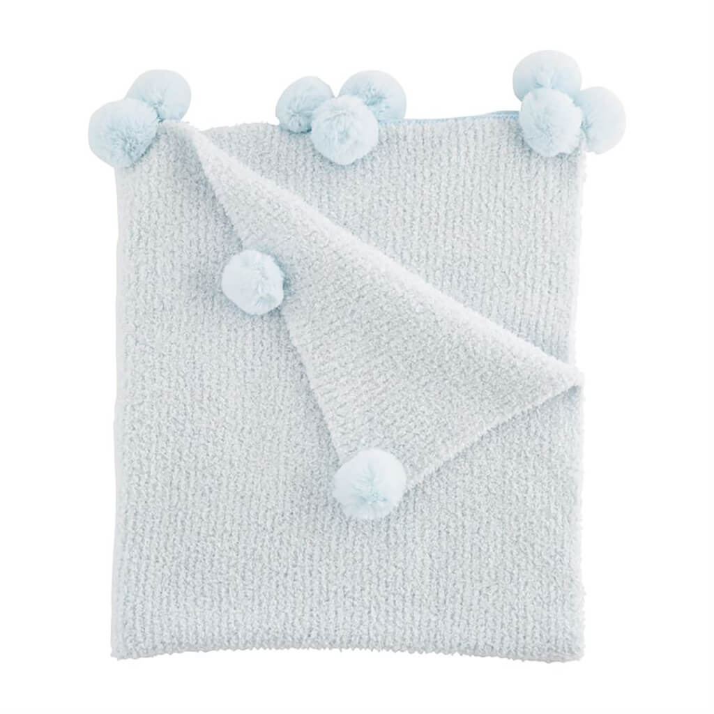 Chenille Pompom Blanket Blue