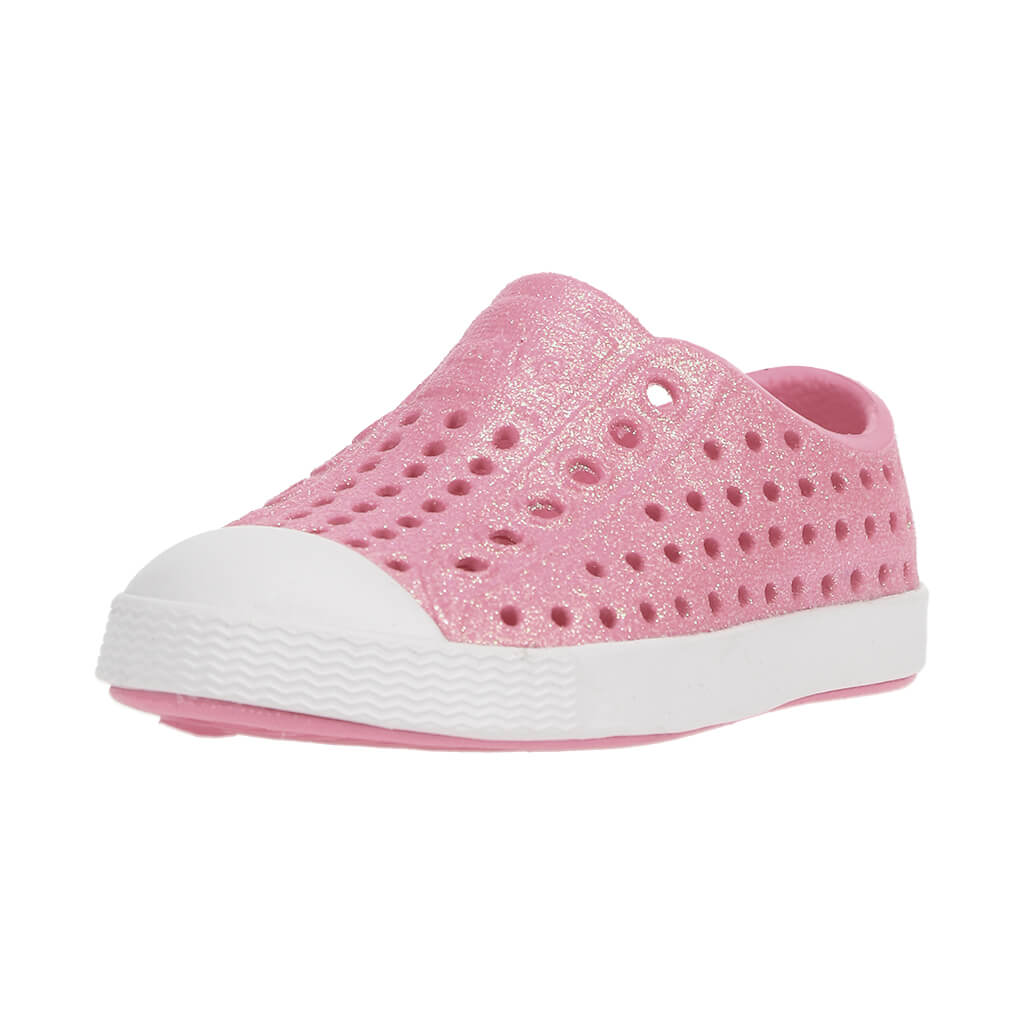 Native Jefferson Shoes Milk Pink Bling/Shell White