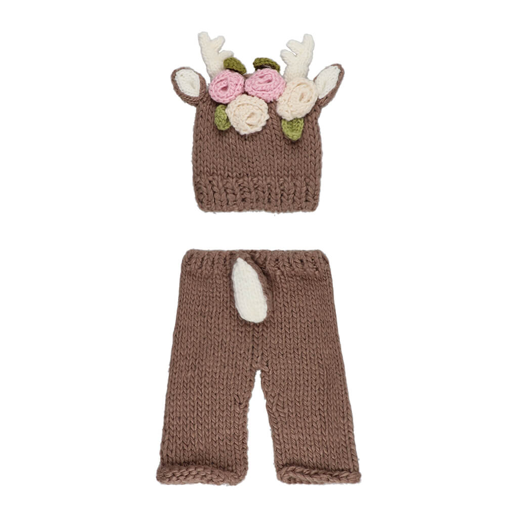 Hartley Deer with Flower Knit Newborn Set